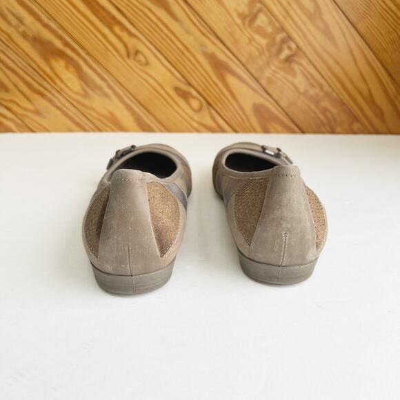 Ecco Buckle Ballet Flats Metallic Snakeskin Embossed Leather - Picture 3 of 6